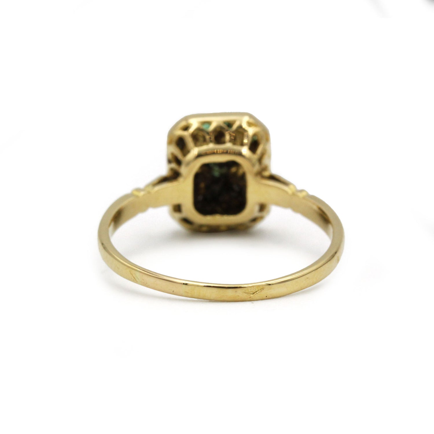 Bague or jaune 750 diamants et émeraudes