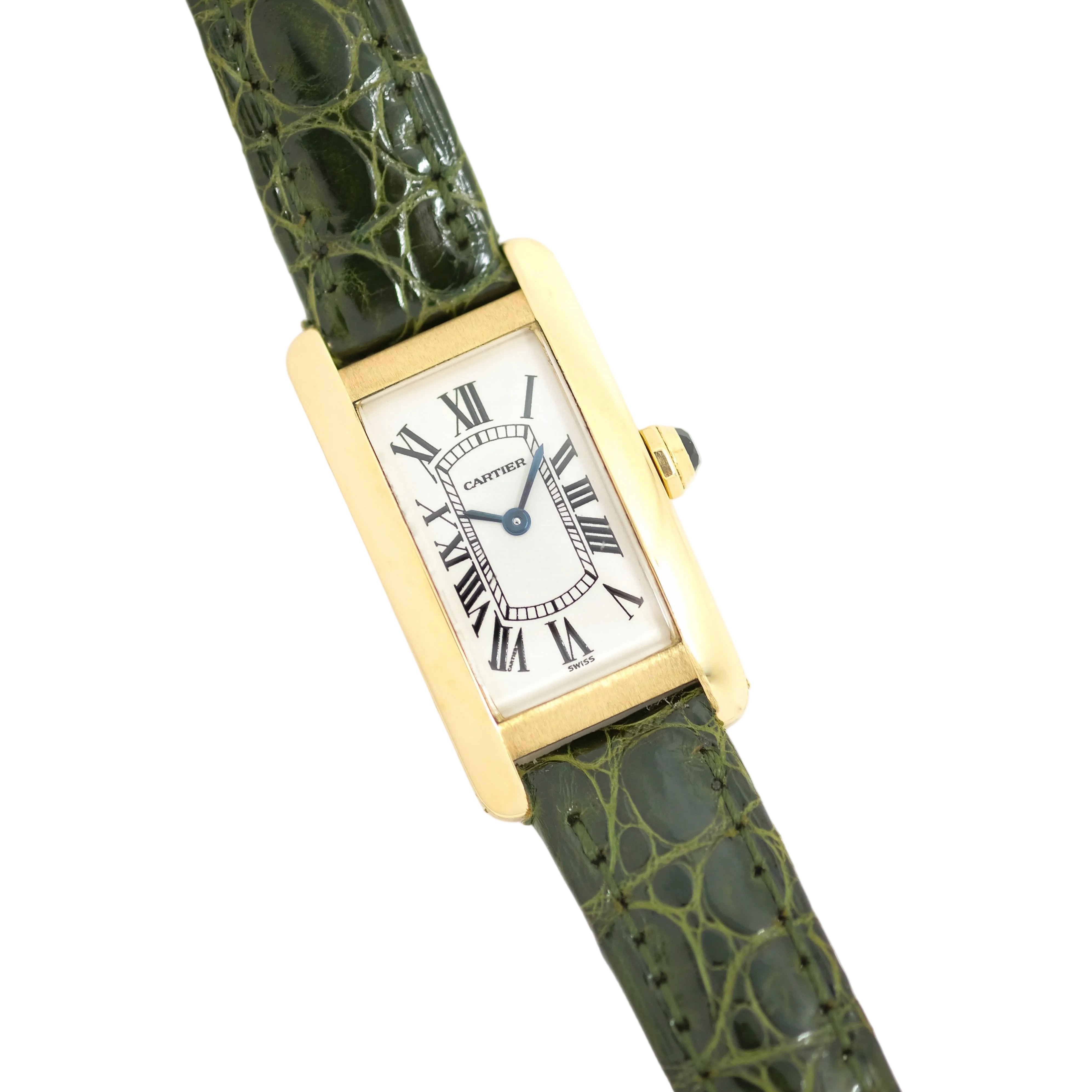 Montre CARTIER Tank Américaine Lady en or jaune et saphir