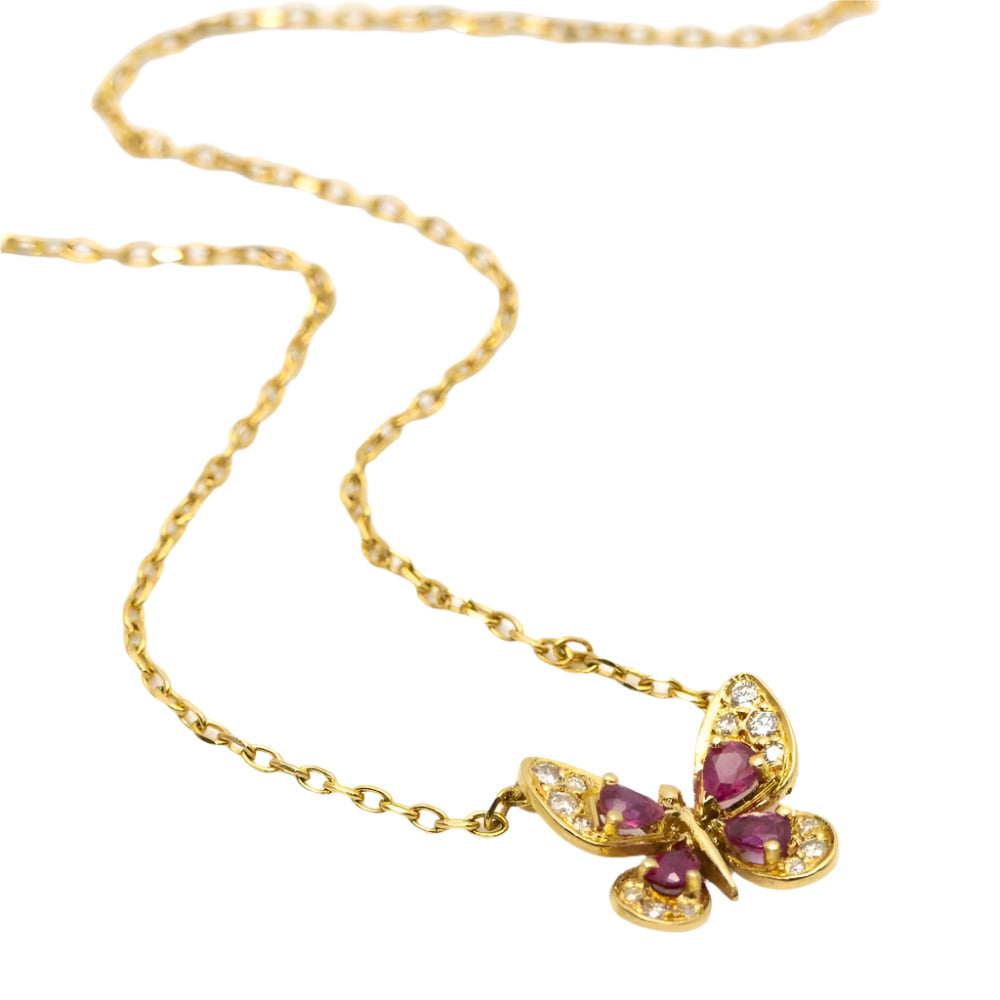 Collier papillon en diamant et rubis