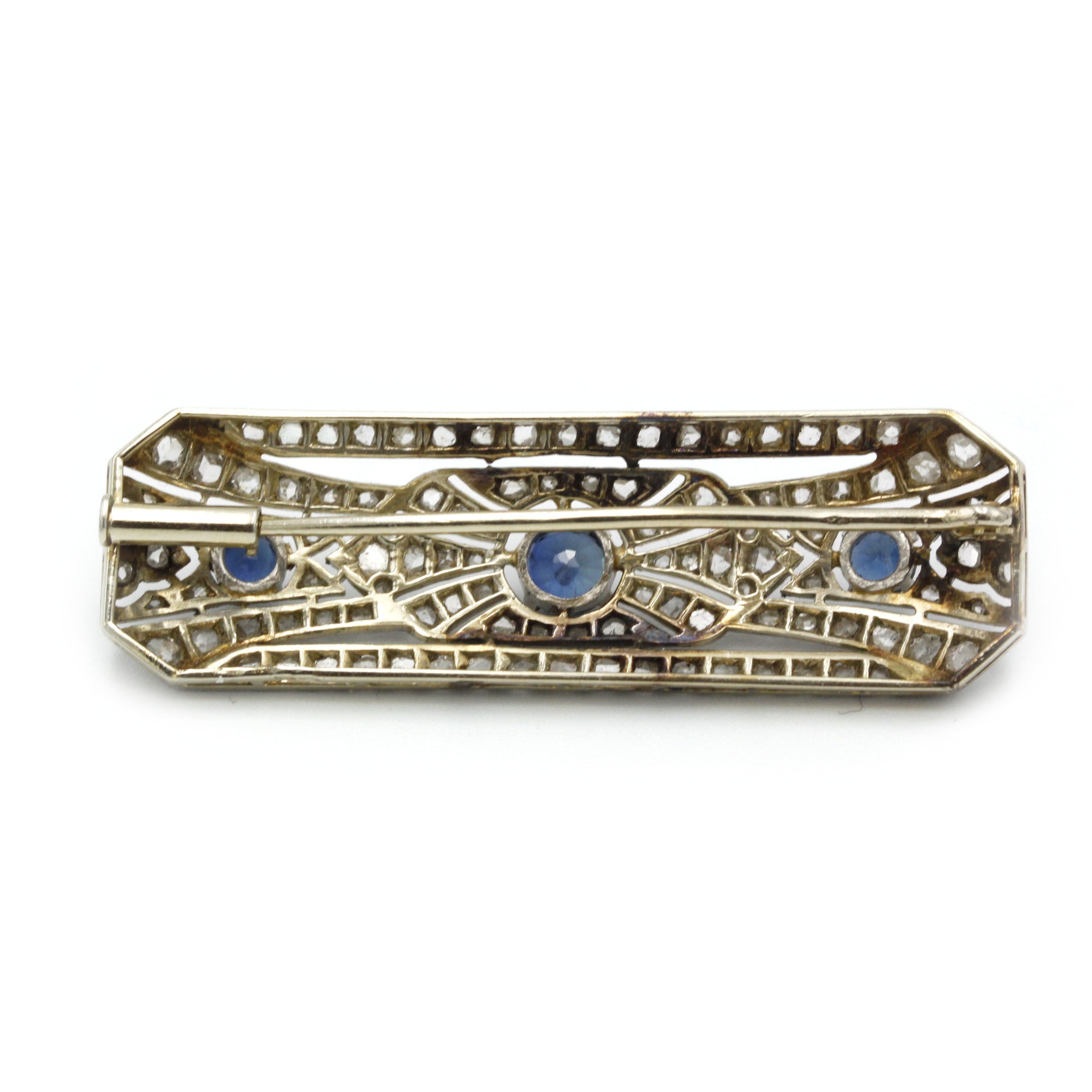 Broche - Or, Platine, Diamants & Saphirs