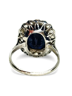 Bague ancienne or blanc saphir 5 ct et diamants 0,60 ct