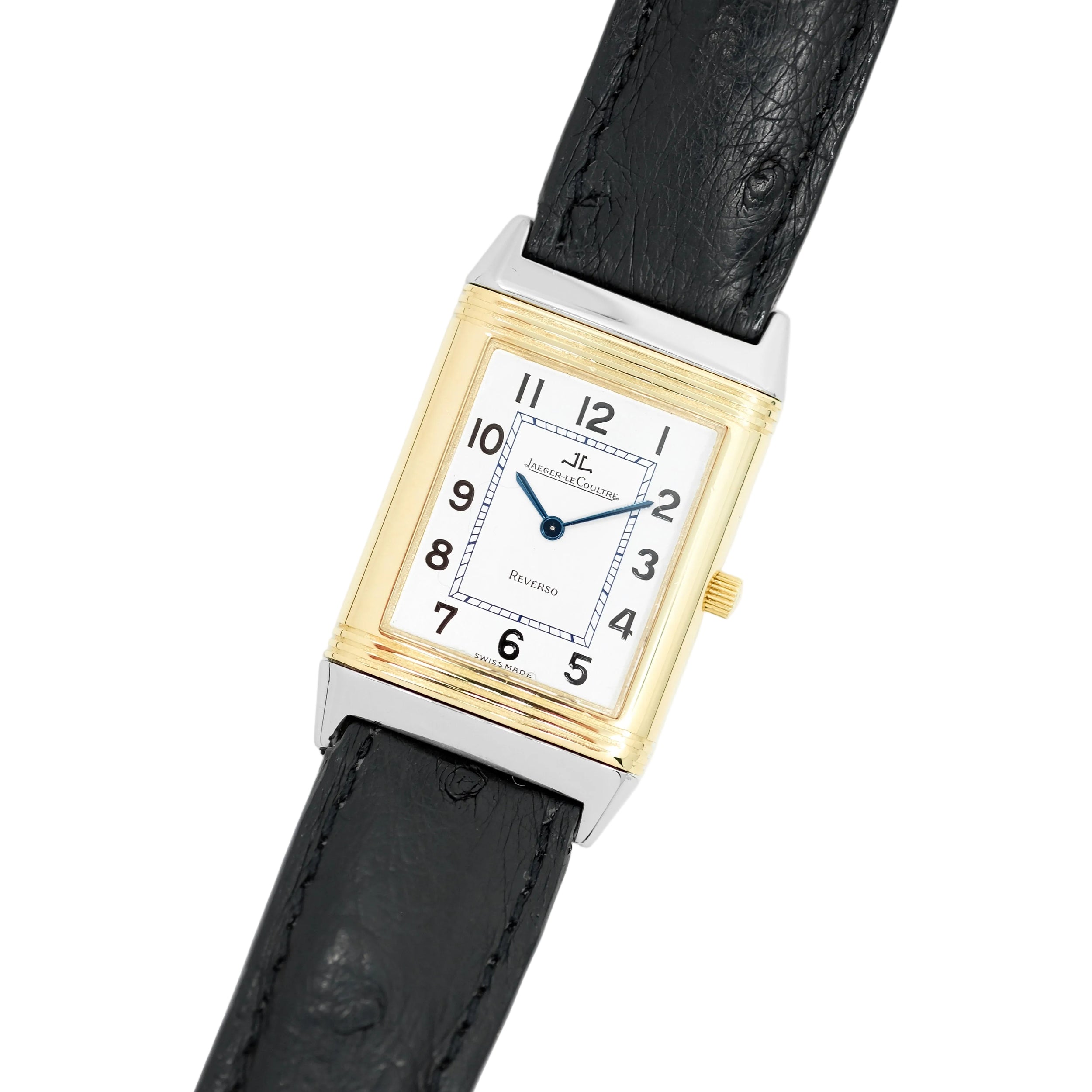 Montre JAEGER-LECOULTRE "Reverso" en or jaune, acier, cuir et quartz
