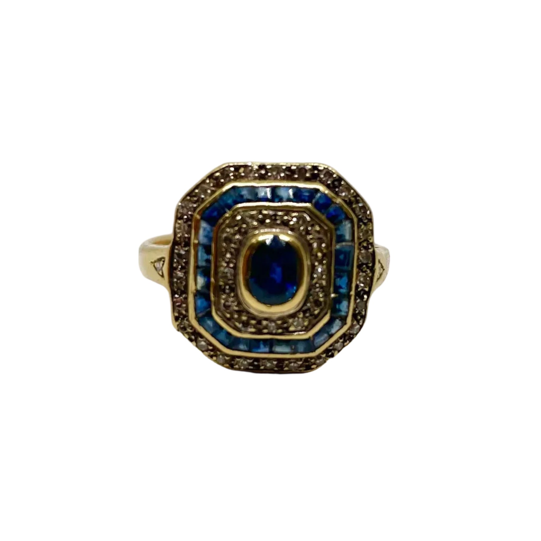 Bague art déco or jaune saphirs et diamants