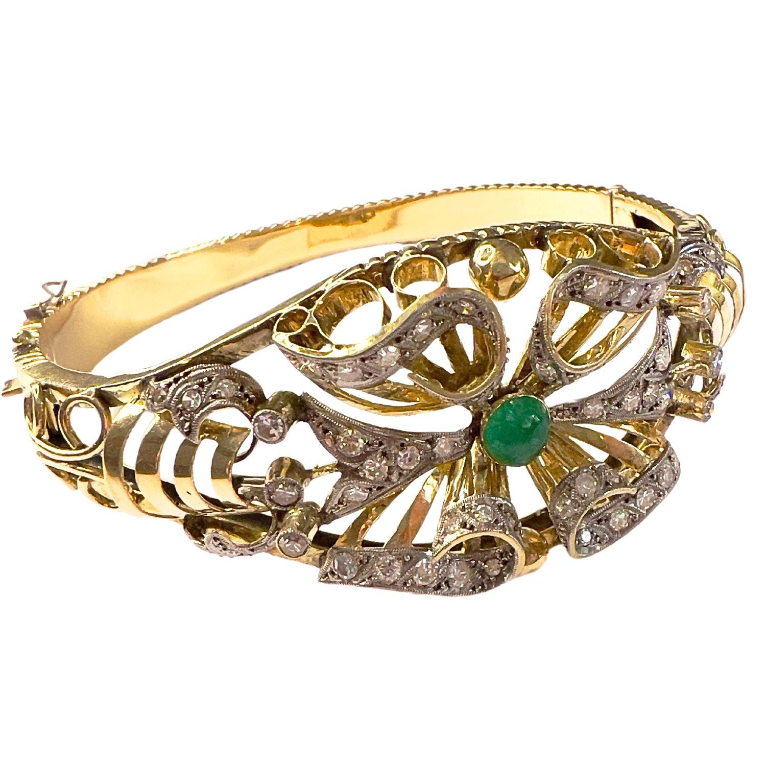 PULSERA ESTILO RETRO ÉPOCA 1945 de ORO 18 kts con DIAMANTES y ESMERALDA