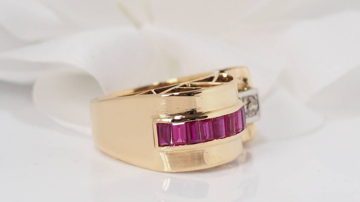 Bague tank en or jaune et diamant