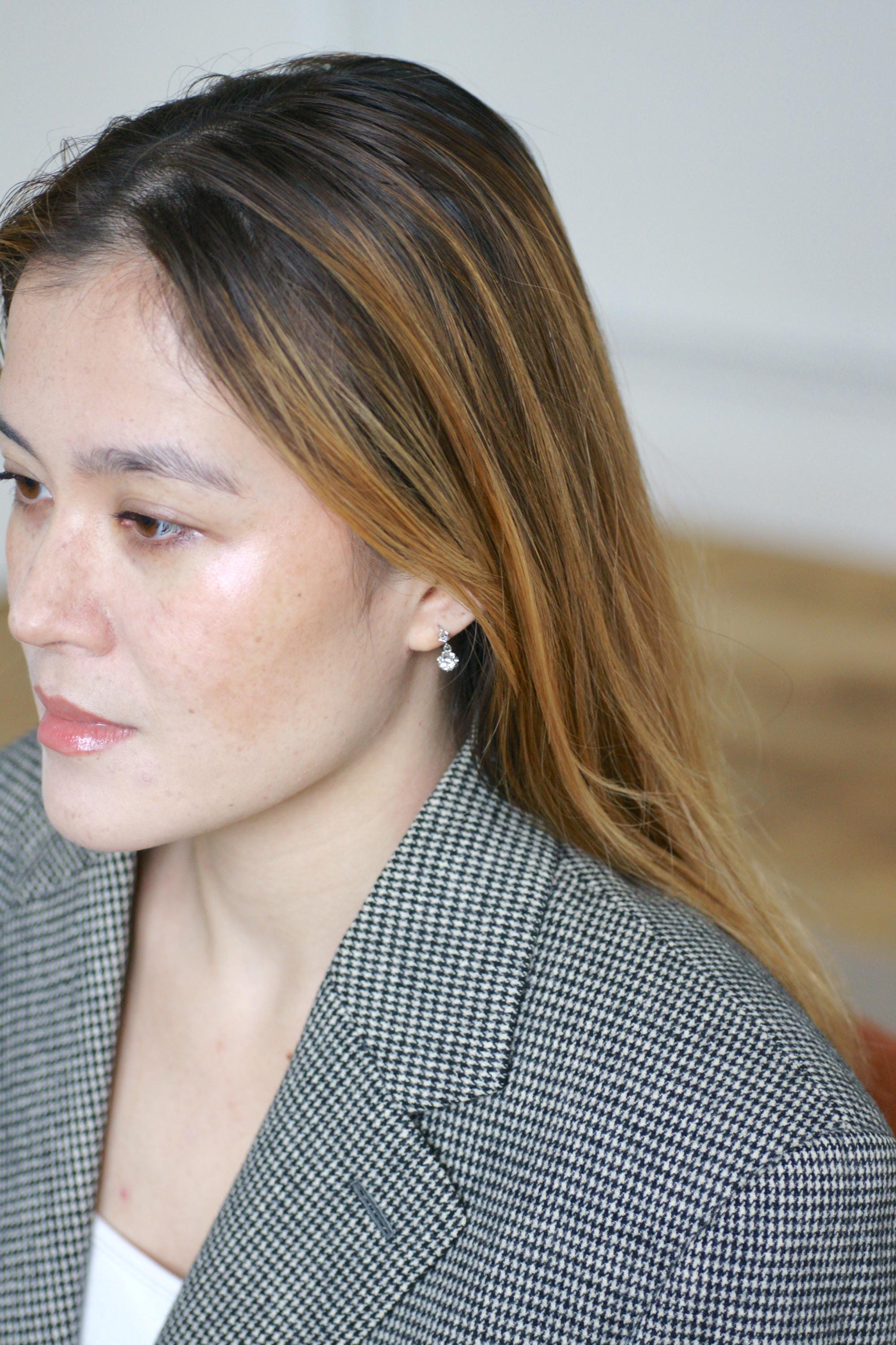 Boucles d'oreilles dormeuses Art Deco en platine et diamants