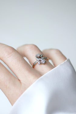 Bague Toi et Moi en or jaune et platine avec diamants