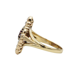 Bague ANCIENNE Marquise en or jaune diamants et rubis