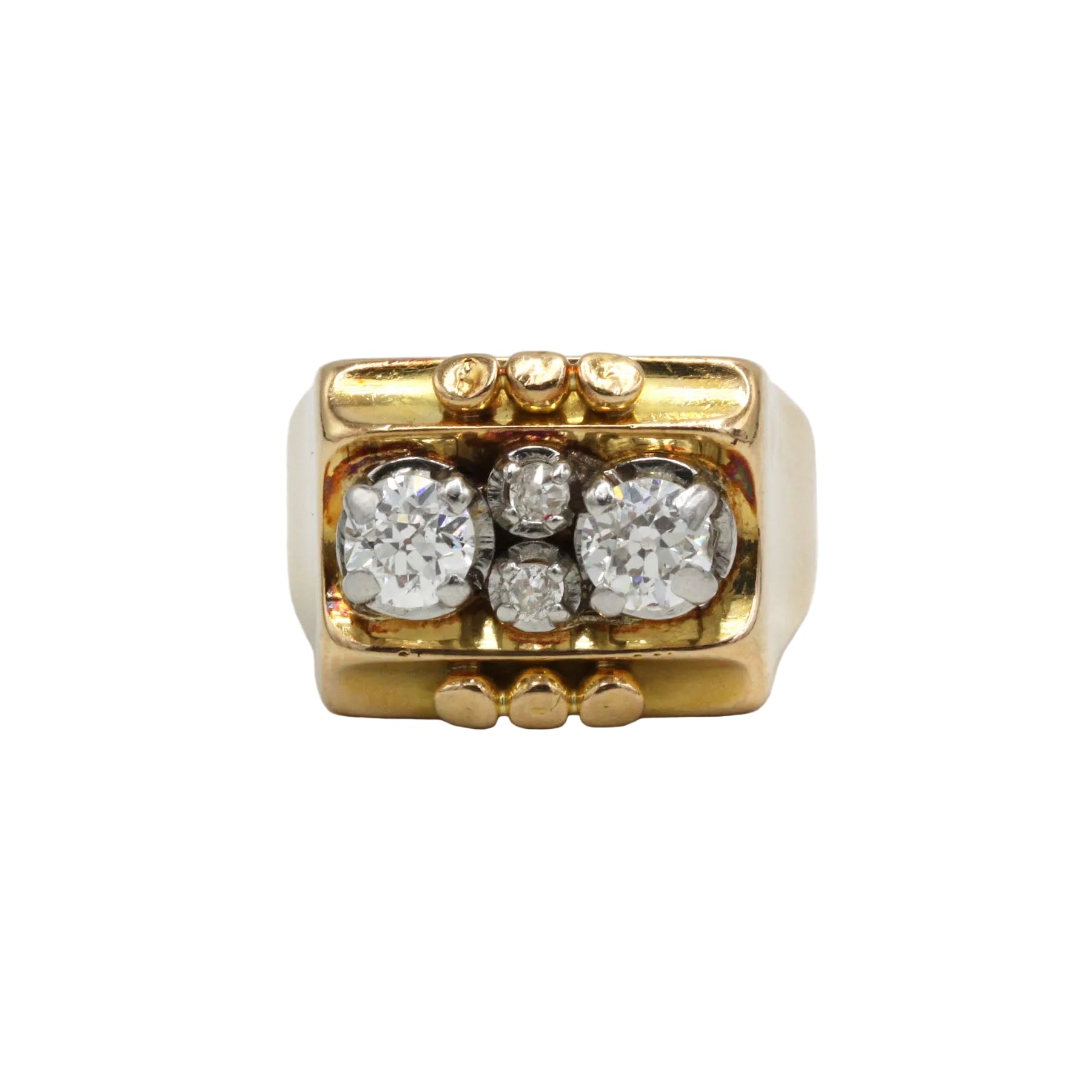 Bague Tank en or jaune, platine et diamants