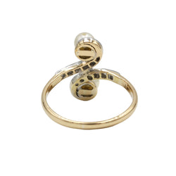 Bague Art nouveau toi et moi en or jaune et platine avec perles et diamants