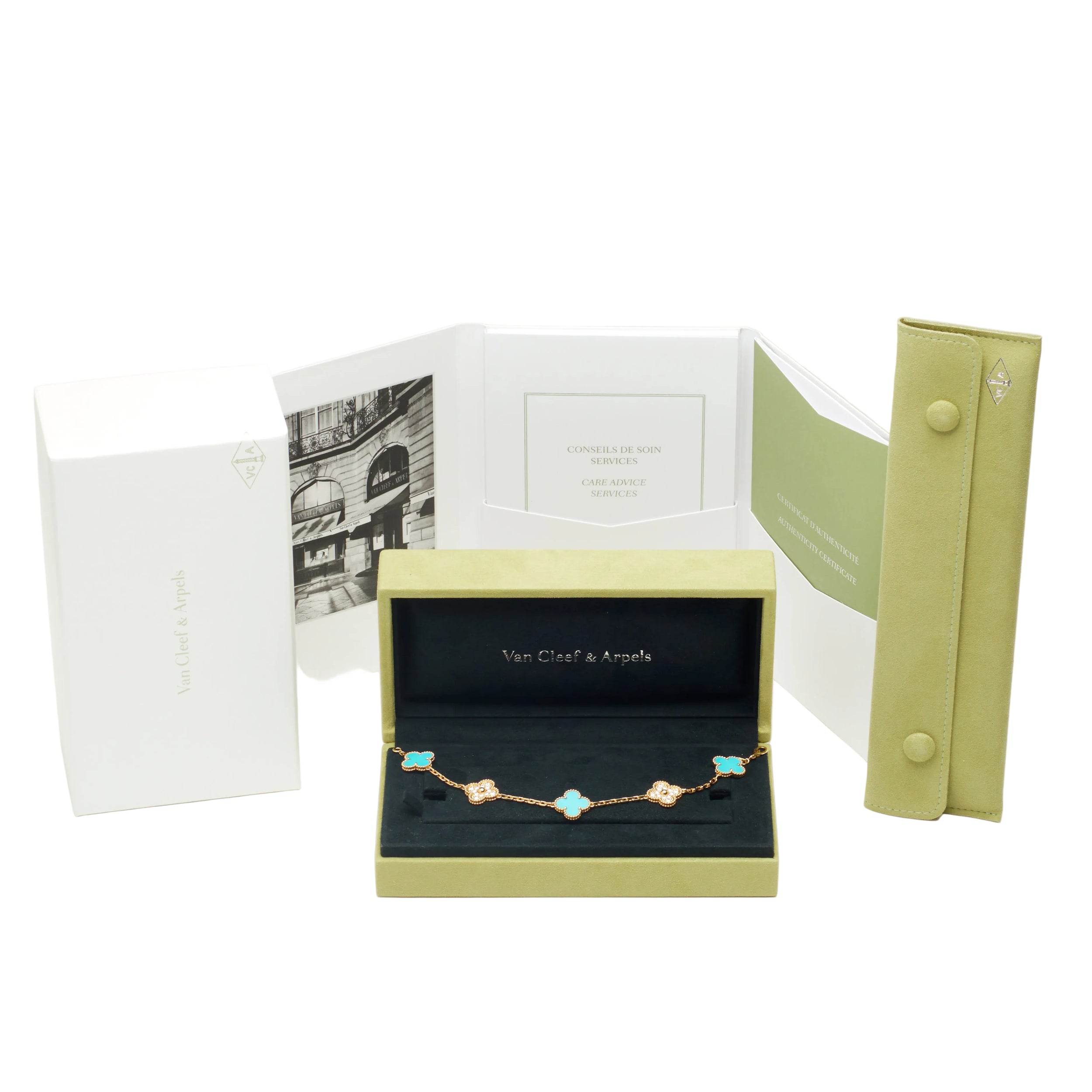 Bracelet Breloque VAN CLEEF & ARPELS Alhambra en or jaune, turquoises et diamants