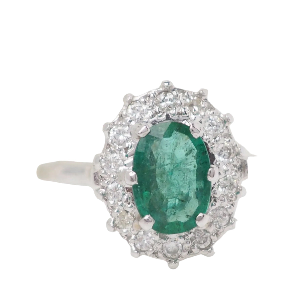 Bague marguerite en or blanc émeraude et diamants