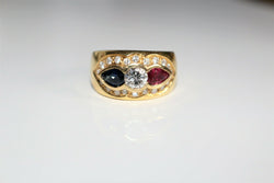 Bague Tricolore Saphir Diamant Rubis
