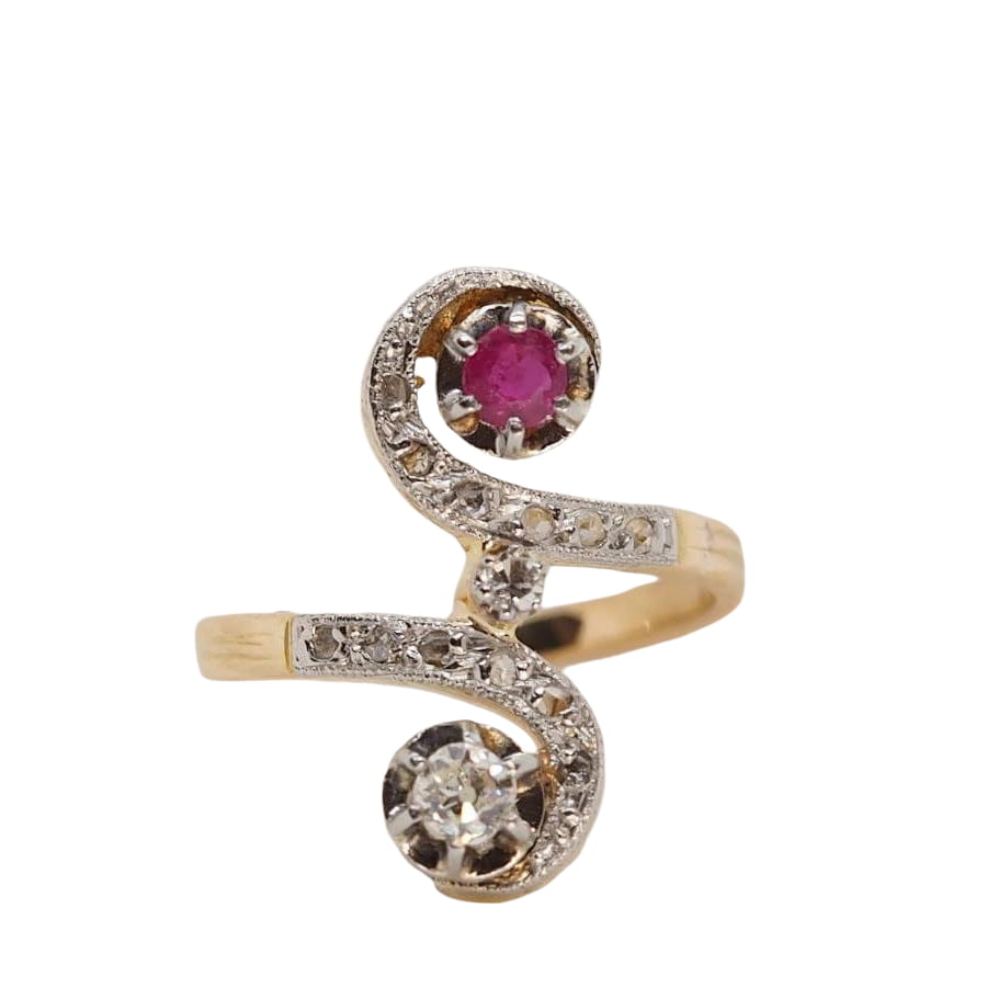 Bague Toi et Moi en or, rubis et diamants