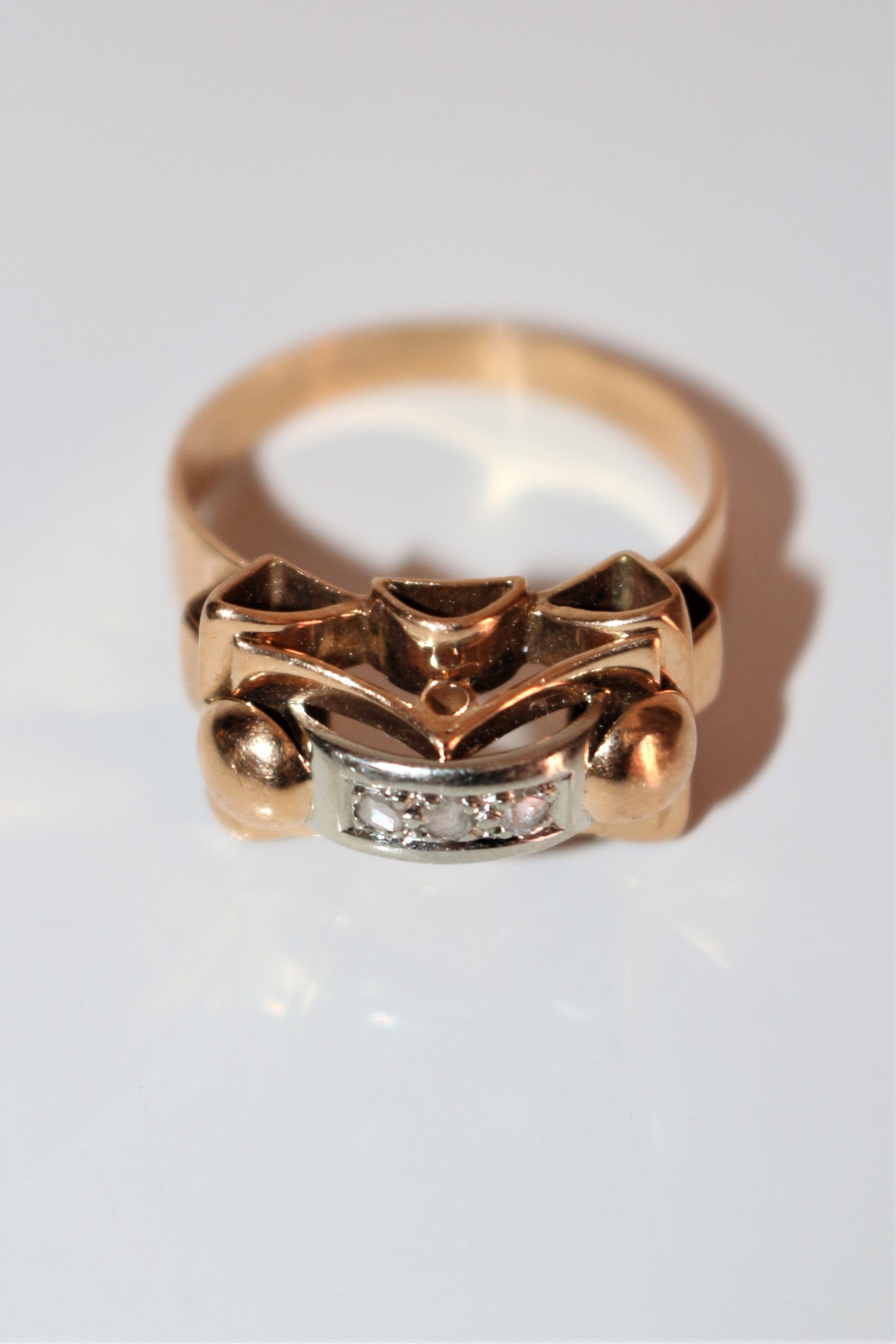 Bague Rétro Or Jaune Et Roses