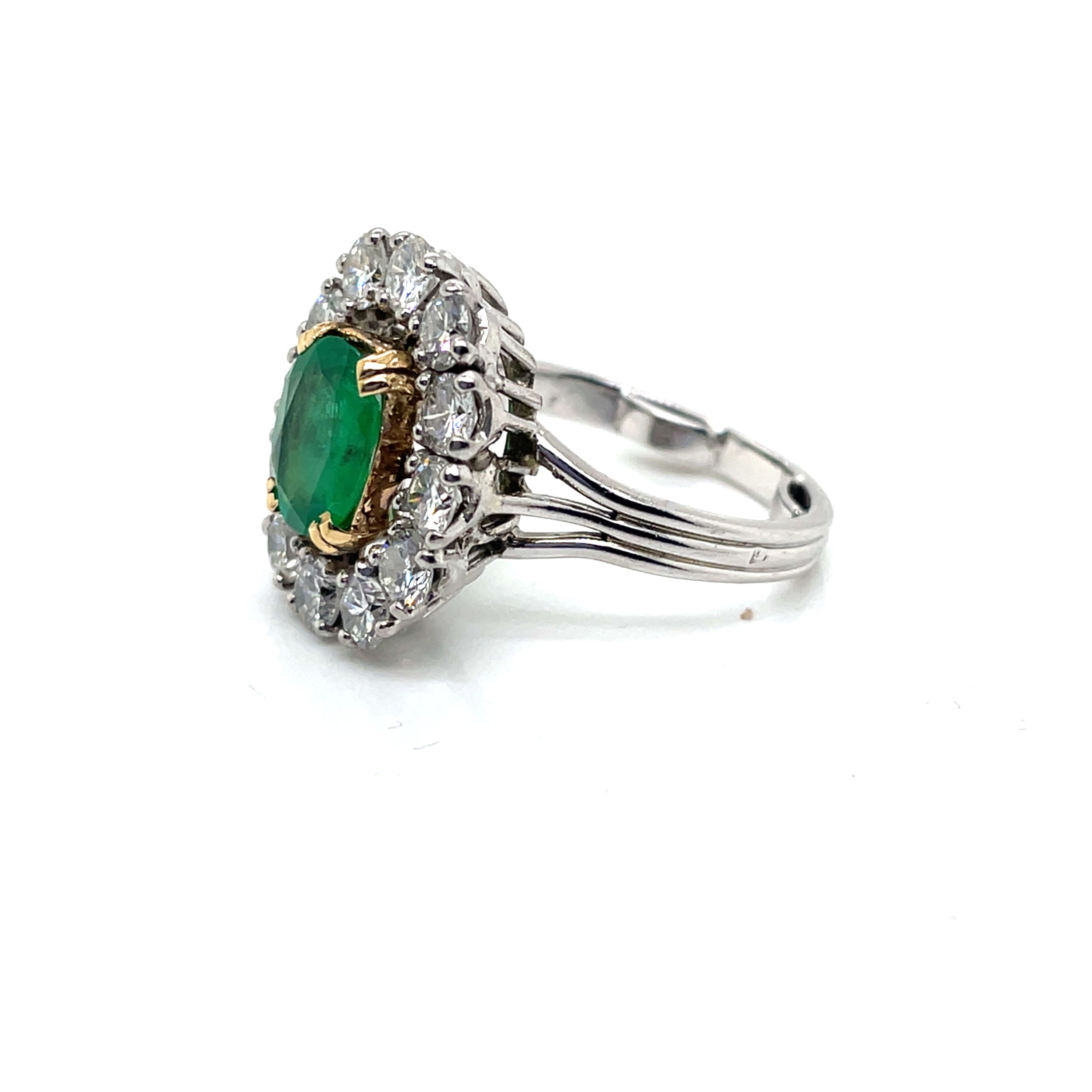 Bague Marguerite Emeraude Diamants Or Blanc Platine