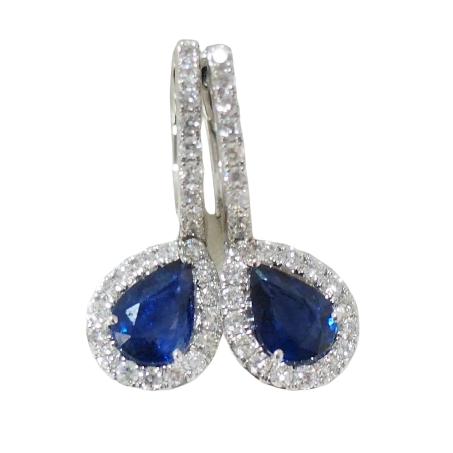 Boucles d'oreilles de luxe en or blanc, saphirs de Ceylan et diamants