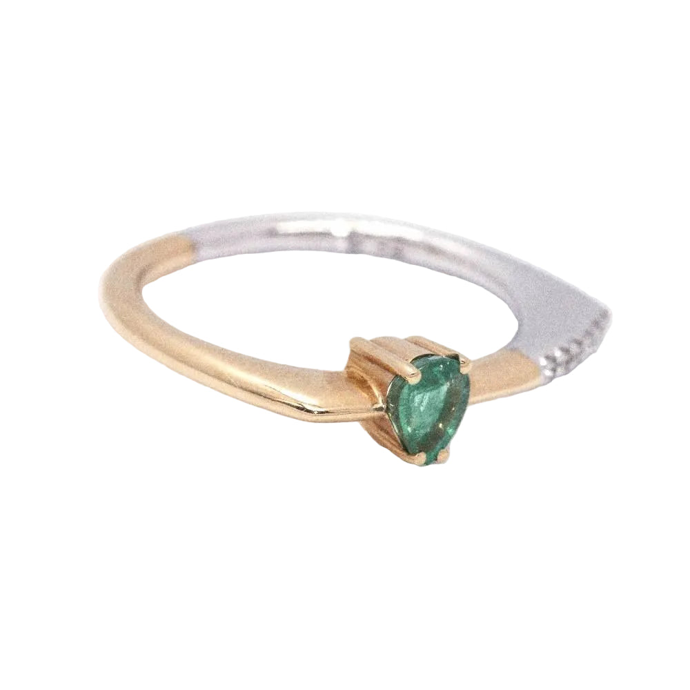 Bague Solitaire en or blanc, or rose, émeraude et diamants
