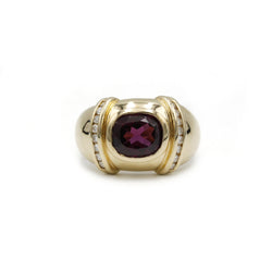 Bague Jonc en or, rhodolite et diamants