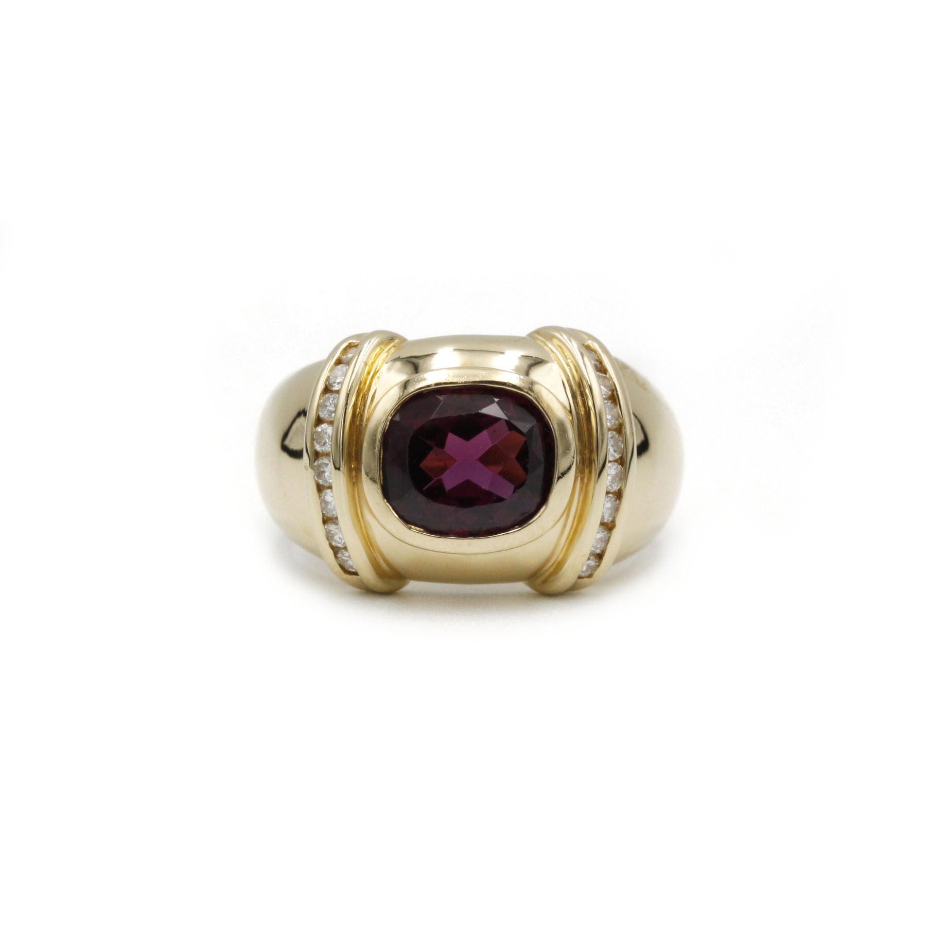 Bague Jonc en or, rhodolite et diamants