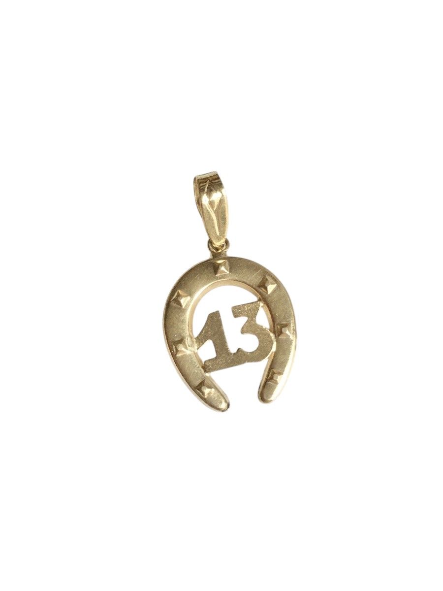 Pendentif en or jaune 18K en forme de fer à cheval