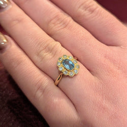 Ring Marguerite en yellow gold, aquamarine and diamonds