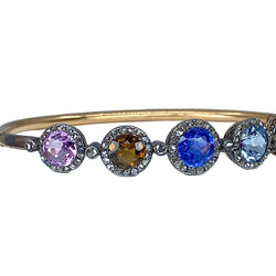 Bracelet jonc en or 18 carats, multipierres: saphir,topazes,citrine. Epoque Napoléon III