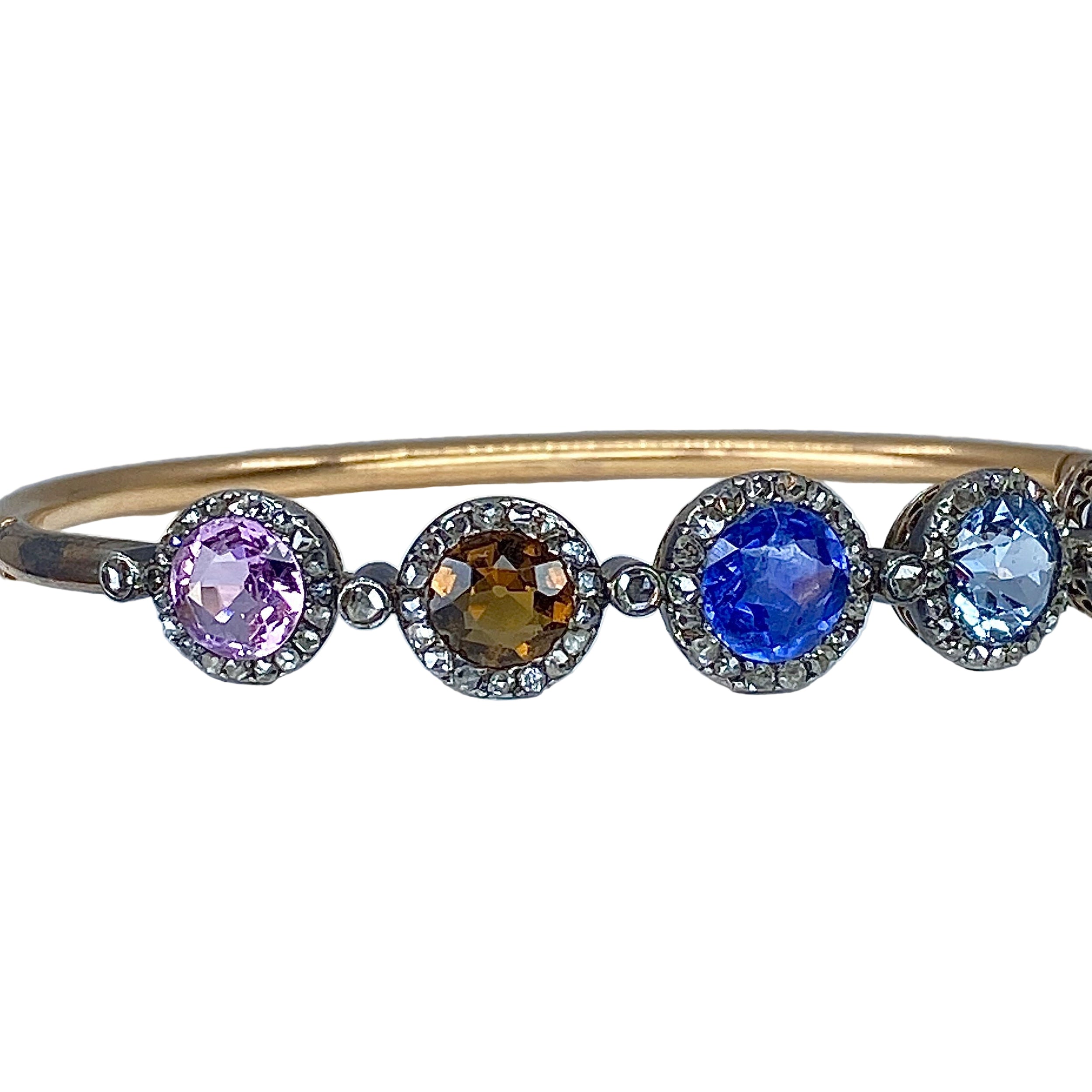 Bracelet jonc en or 18 carats, multipierres: saphir,topazes,citrine. Epoque Napoléon III