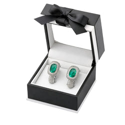 PENDIENTES EN ORO BLANCO CON ESMERALDAS OVALES Y DIAMANTES