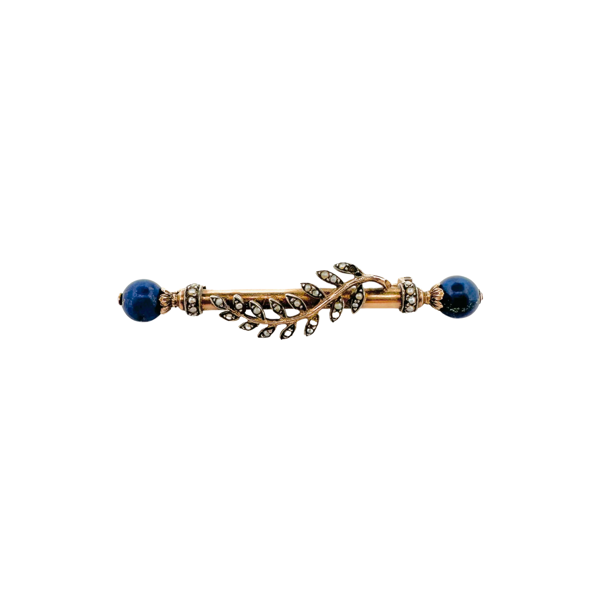 Broche or rose perles lapis lazuli