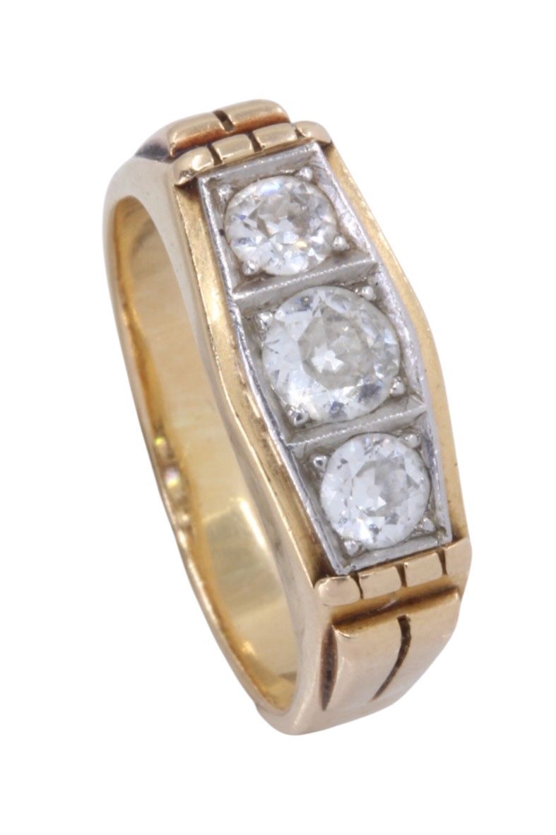 Bague jarretière Art-déco en or jaune et diamants