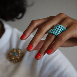 Bague Cocktail en or blanc, turquoise et diamant