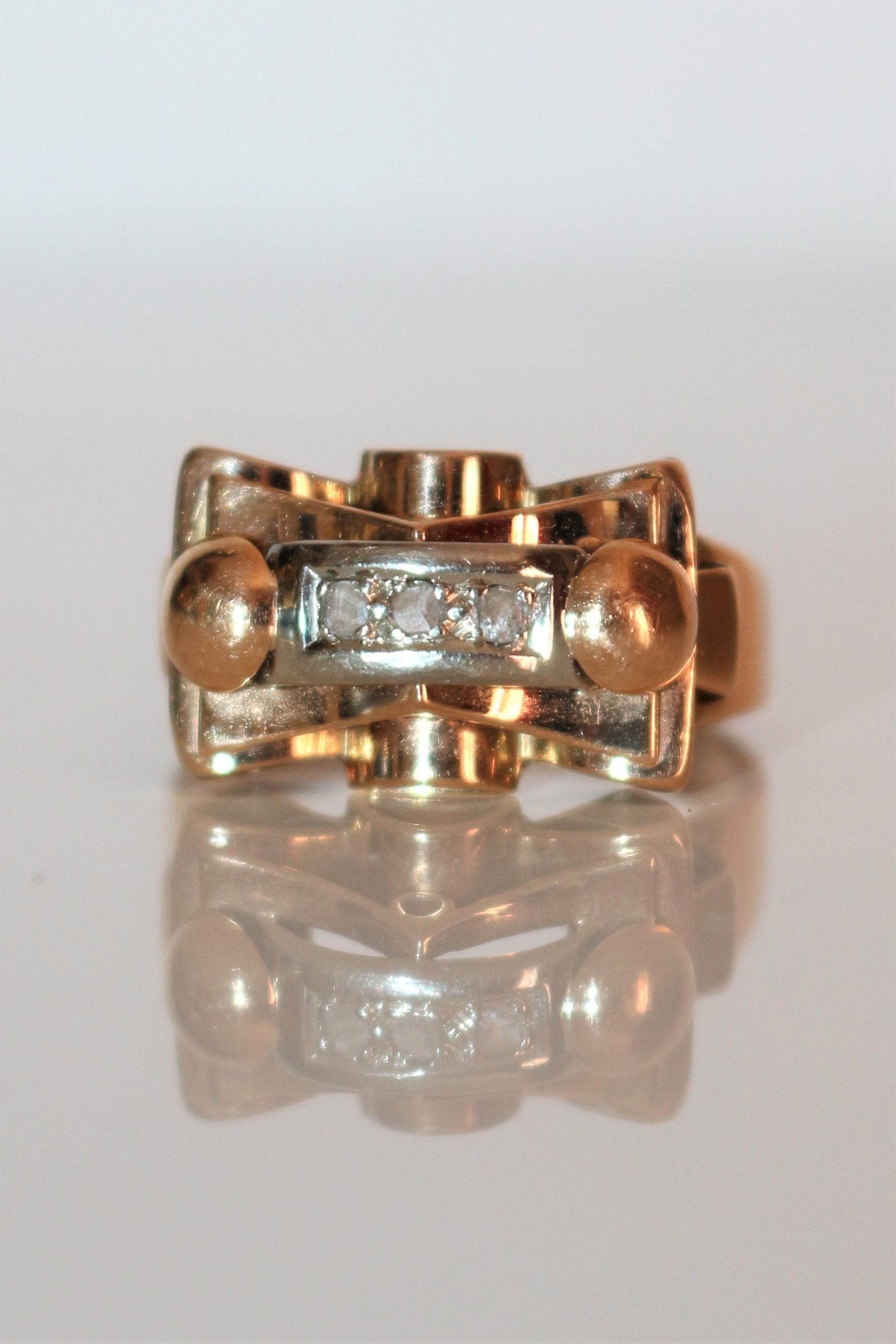 Bague Rétro Or Jaune Et Roses