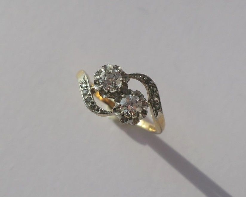 Bague Toi et Moi en or jaune et platine