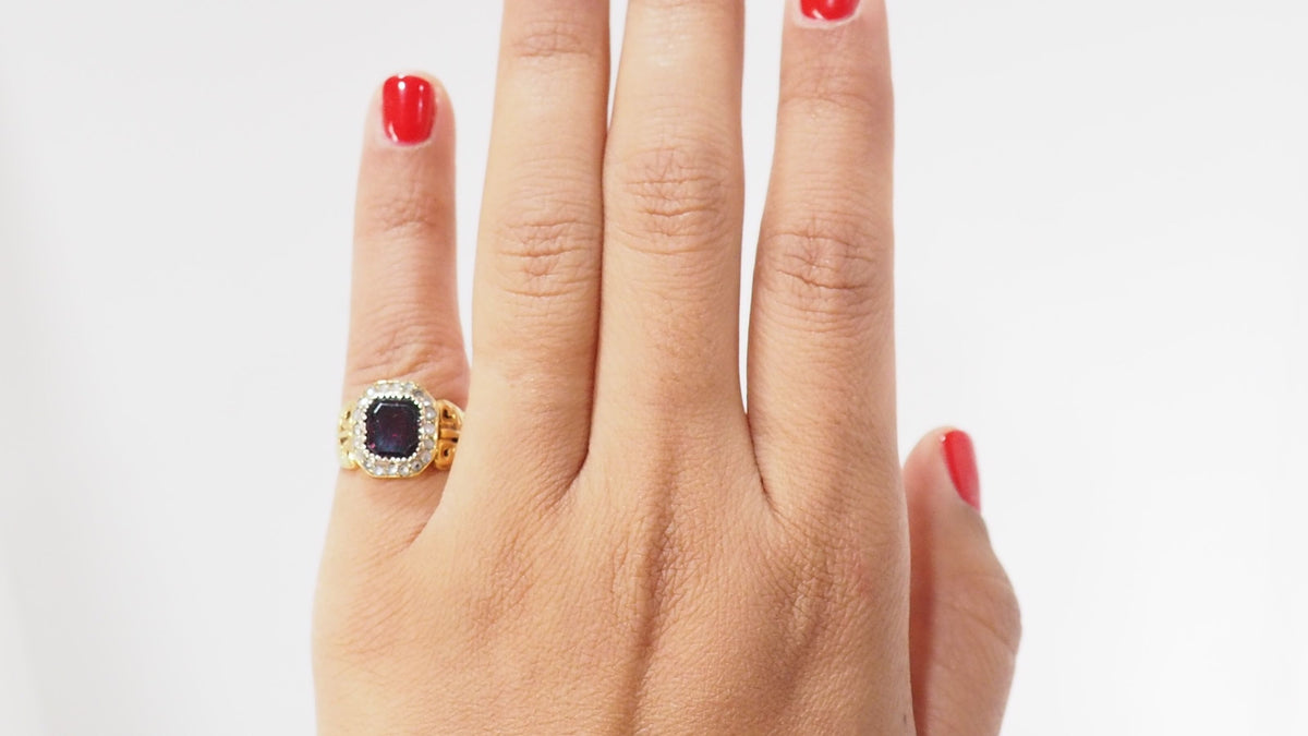 Bague En Or Jaune, Grenat Et diamants taille rose