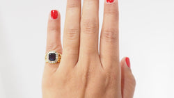 Ring In Yellow Gold, Garnet And Rose Cut Diamonds 