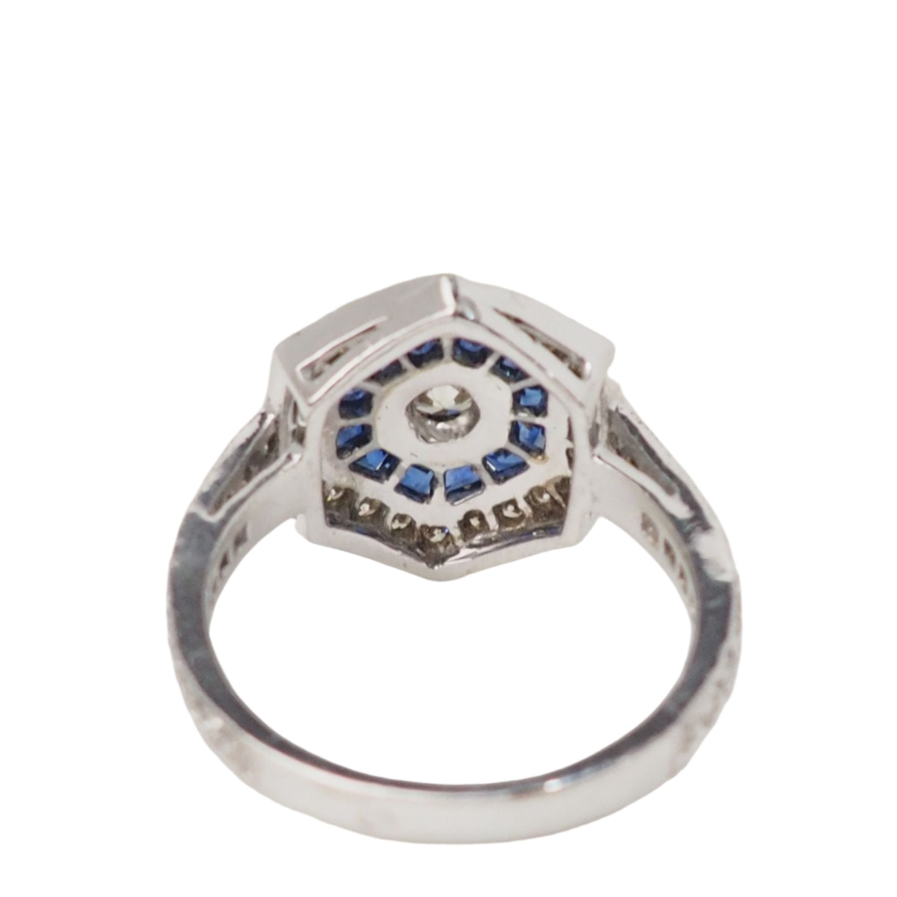 Double entourage ring in white gold, sapphires and diamonds