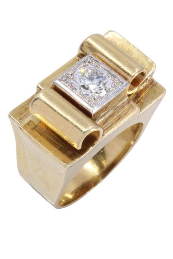 Bague tank en or jaune et diamant