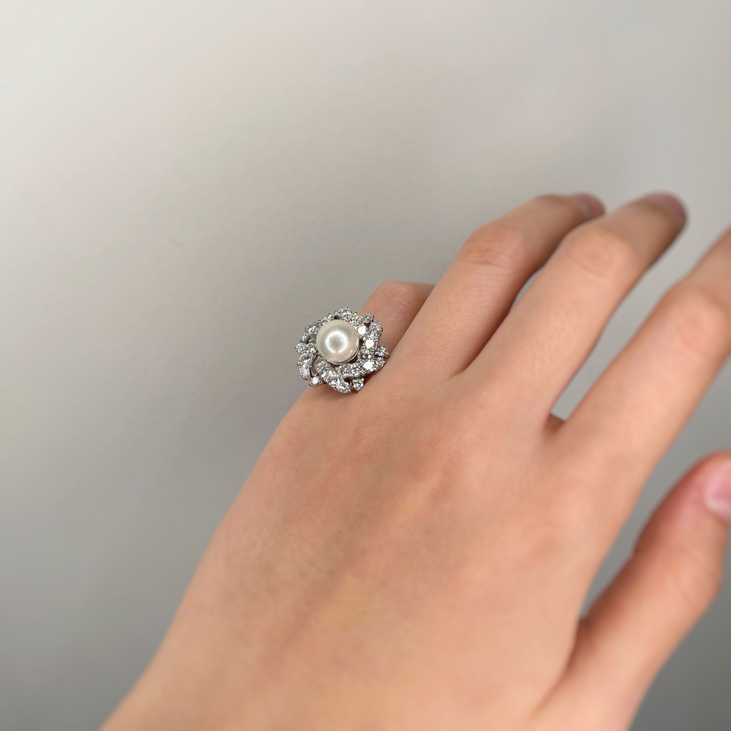 Bague - Platine, Diamants & Perle