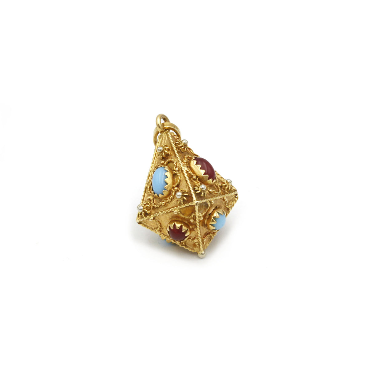 Pendentif - Or, cornalines & turquoises