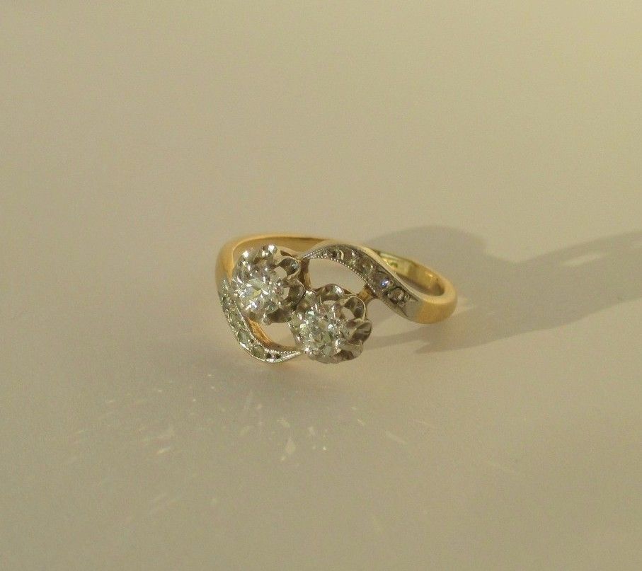 Bague Toi et Moi en or jaune et platine