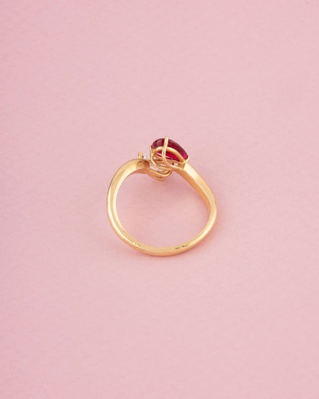 Bague Toi & Moi en or jaune 18k rubis et diamant
