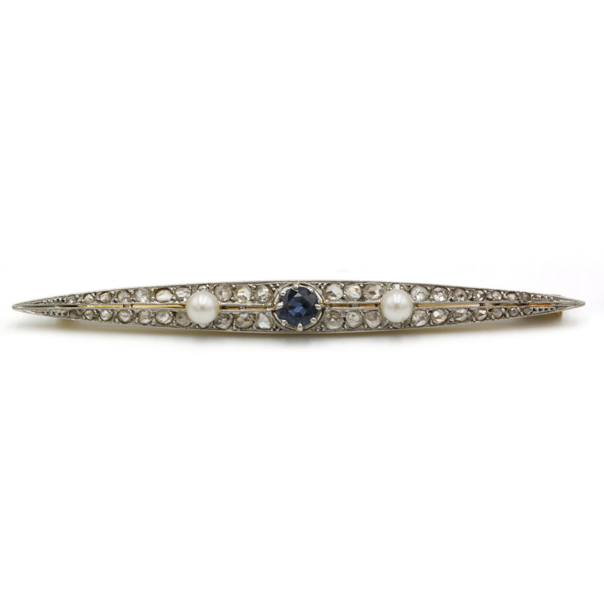 Broche - Or, platine, diamants, saphir et perles