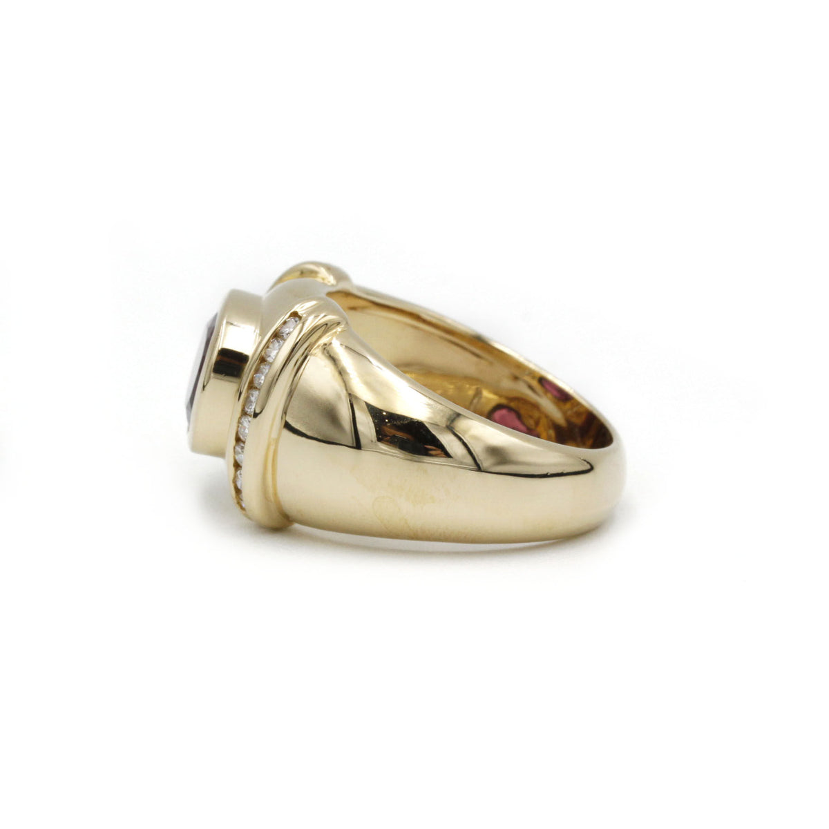 Bague Jonc en or, rhodolite et diamants