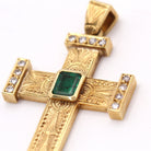 Pendentif croix en or 18k avec émeraude et diamants seconde main