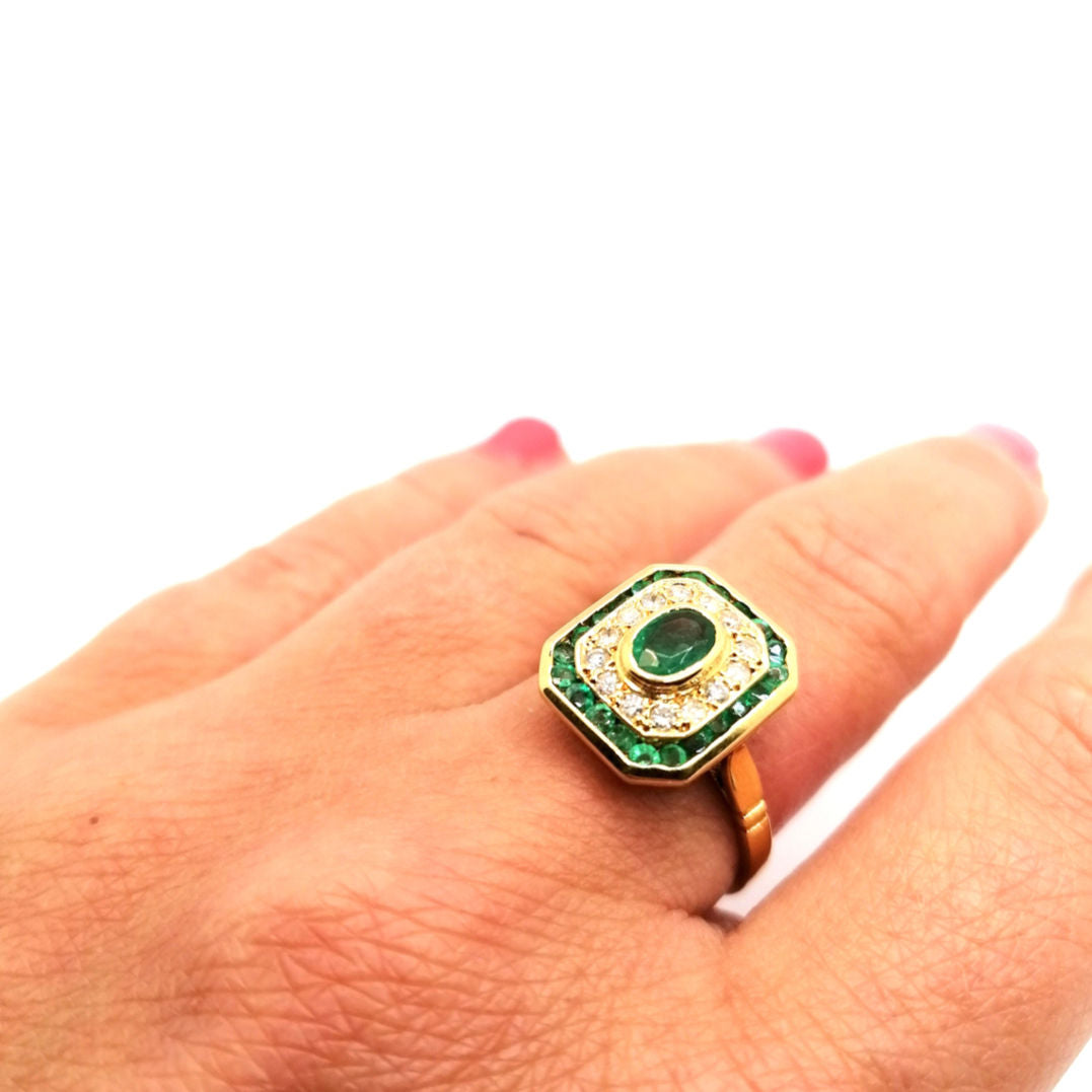 Bague vintage émeraudes diamants