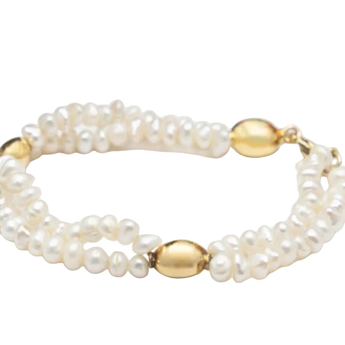 Bracelet perles baroques en or jaune et perles