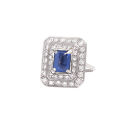 Bague Entourage Art déco, en platine saphir et diamants