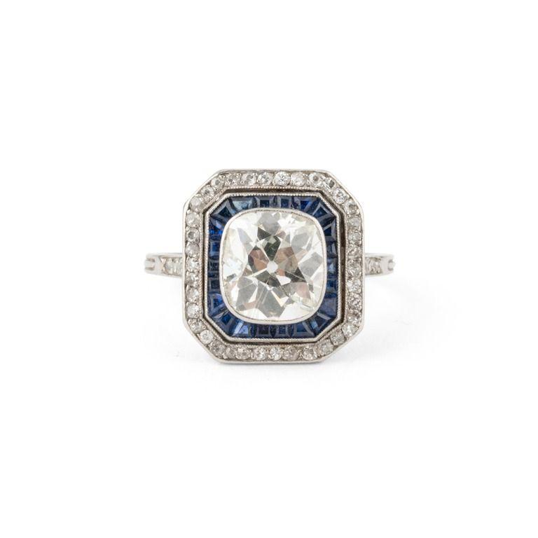 Bague Art déco en platine, saphirs et diamants