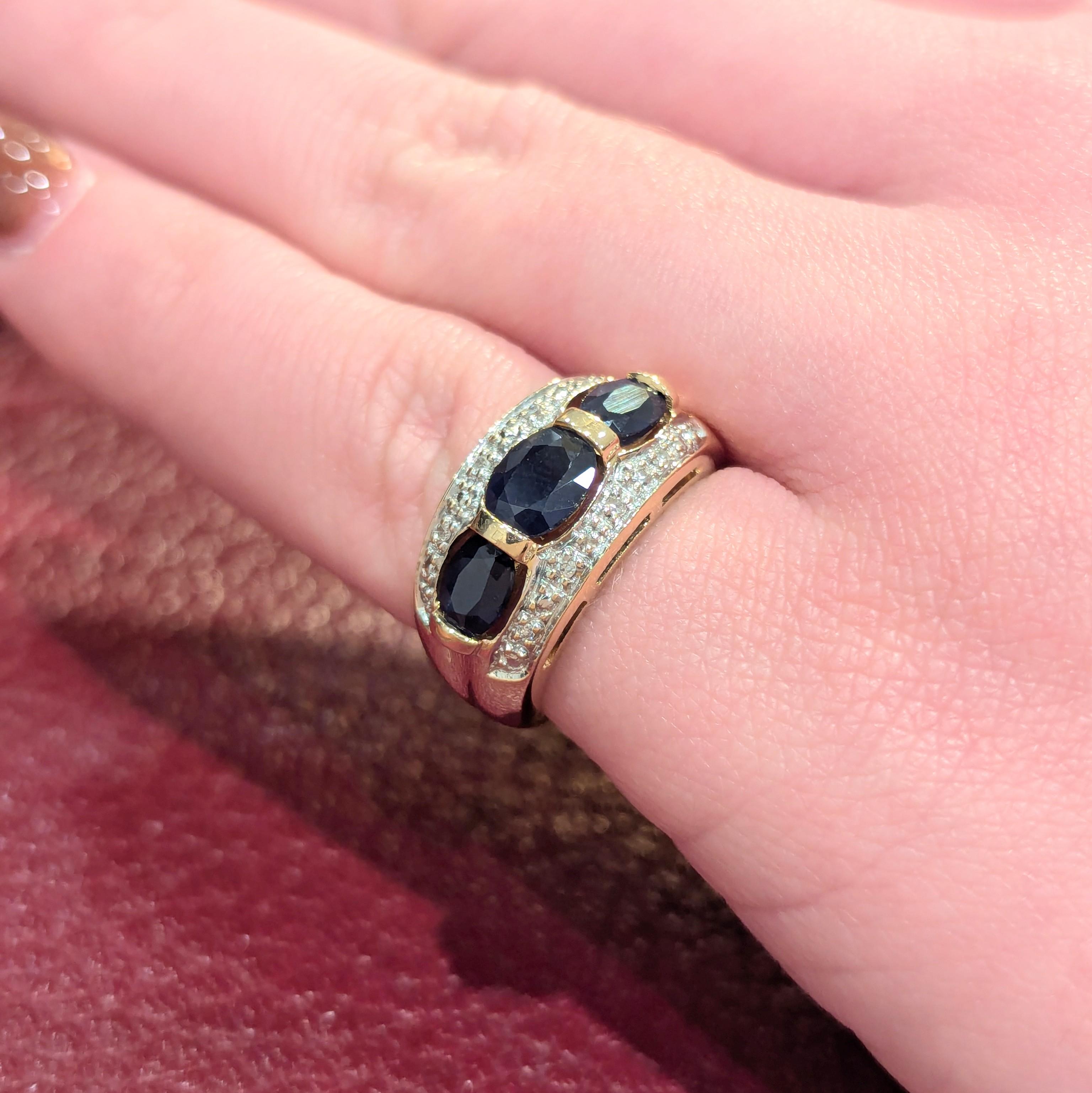 Yellow gold sapphire and diamond ring